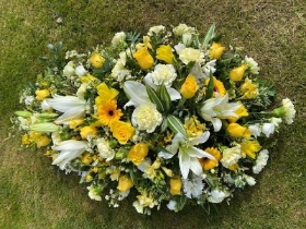 Yellow and White Single ended Funeral Spray