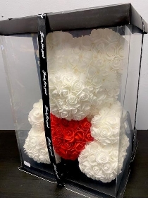 Large White Rose bear with Red Heart